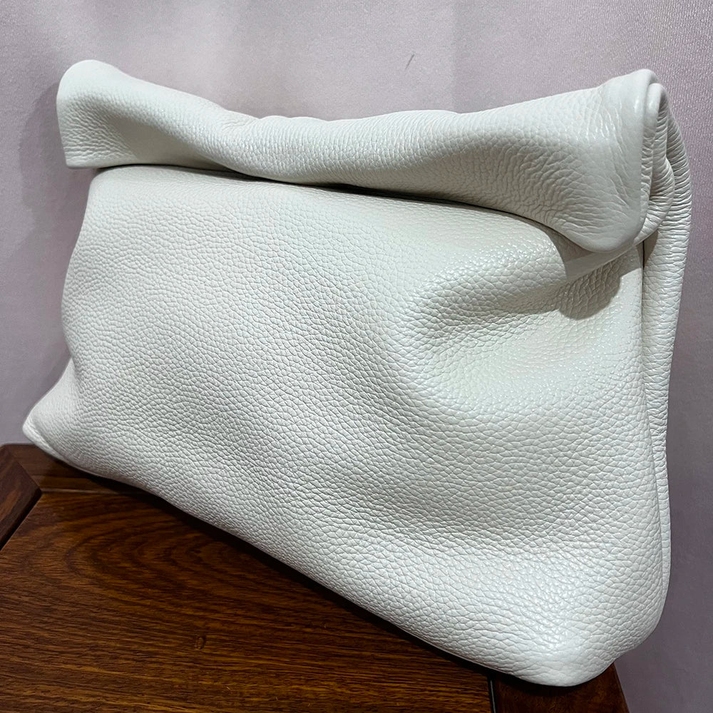Leather Cowhide Handbag High Quality Leather Women's Foldable Designer Handbag Simple Magnet Handle Bags