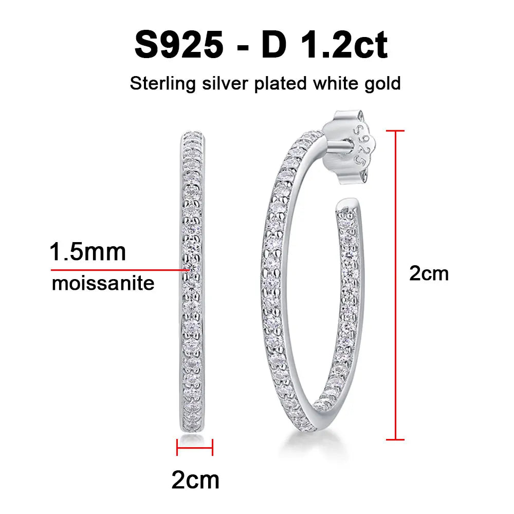1.5mm D Color Moissanite Hoop Earrings for Women Wedding Party Jewelry with GRA Certified s925 Sterling Silver Earring