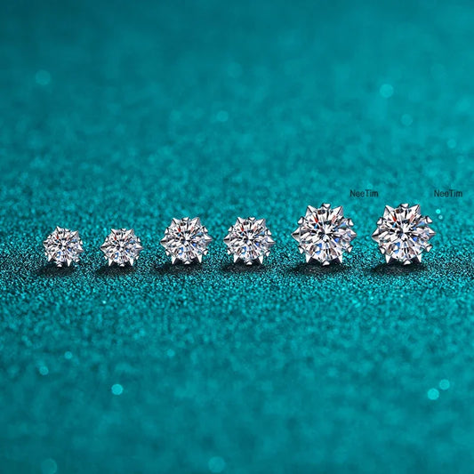 0.3ct-2ct Moissanite Earrings Lab Diamond 925 Sterling Silver with Gold Plated Snowflake Studs Earring Wedding Jewelry