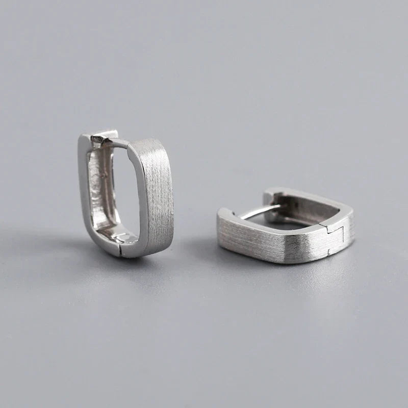 925 Sterling Silver Fashion Matte Square Ear Clasps for Women European Statemnet Gold Huggies Hoop Earring Jewelry Gift