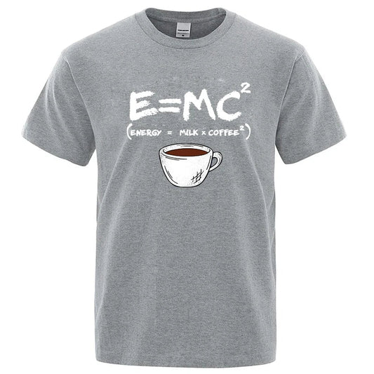 Summer Men's T-shirt 100% Cotton Casual Funny Energy=Milk+Coffee Print Men Cool Loose O-neck Tops For Men Short Sleeve Male Tees