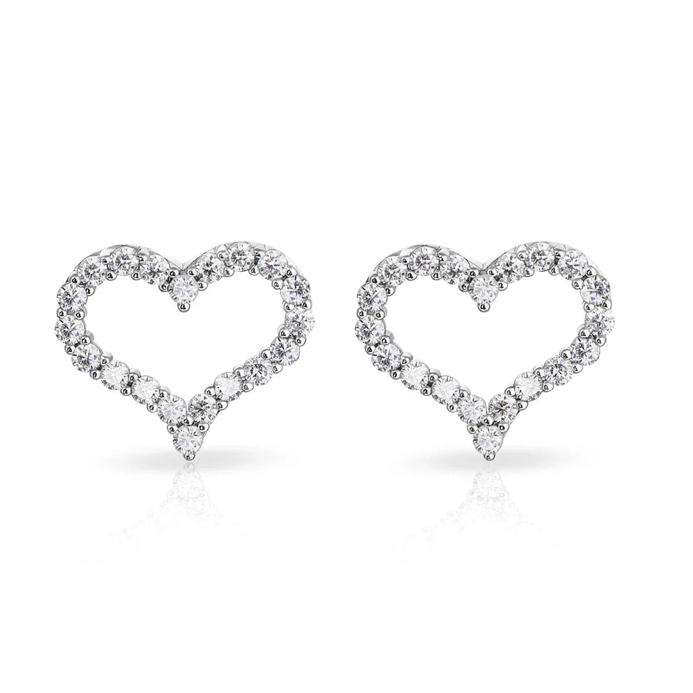 2mm Heart Full Moissanite Diamond Stud Earrings for Women 925 Sterling Silver Plated 18k Gold White Ear Studs Fine Jewelry
