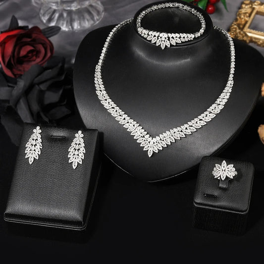 2024 Fashion Minimalist 4-piece Cubic Zirconia Bridal Wedding Jewelry Set Saudi Nigeria Women's Romantic Wedding Dress