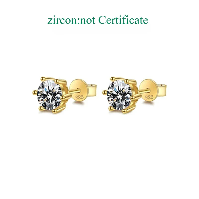 0.1-3CT Certified Moissanite Stud Earring for Women Classic Sparkling Lab Diamond Sterling Silver 925 Jewelry 6-Claws