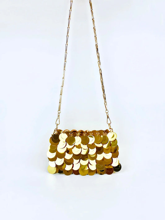 Trendy and cool gold glitter chain, women's fashionable and simple texture, horizontal square bag, personalized bag