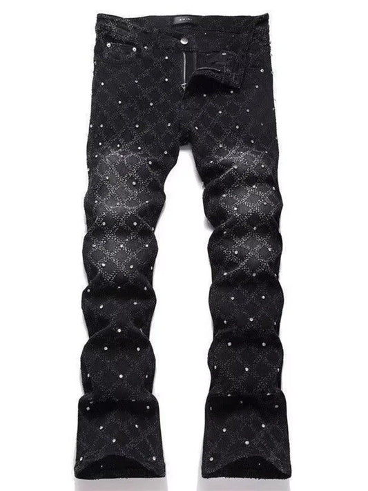 Autumn and Spring New Fashion Trend Retro High Street Printed Elastic Denim Pants Men's Casual Sports High Quality Jeans
