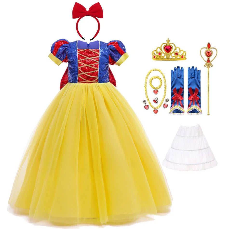 Sequins Girl Snow White Fancy Dress Kids Carnival Christmas Party Princess Costume Children Birthday Performance Clothes