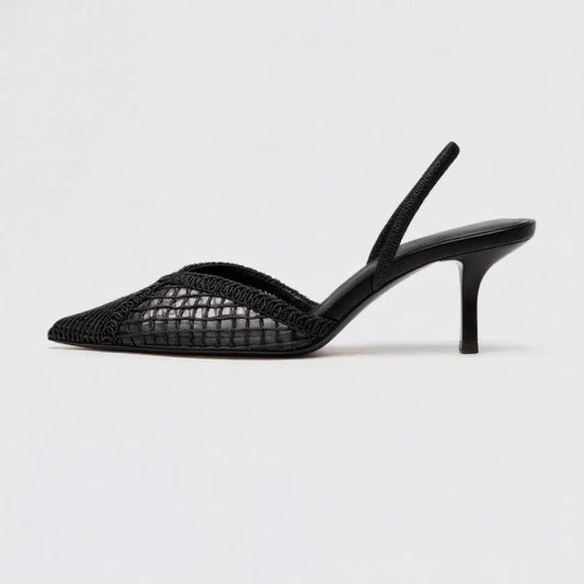 Fashion Black Hollow Mesh Woven Brand Pumps Women Comfort Pointed Toe Shallow High Heel Sandals Elegant Thin Heel Designer Shoes