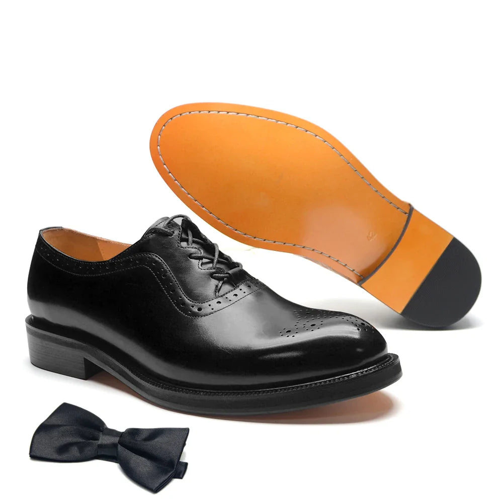 Classy Men's Oxfords Wedding Formal Shoes Handmade Genuine Leather Lace-up Brogue Round Toe Business Office Dress Shoes for Men