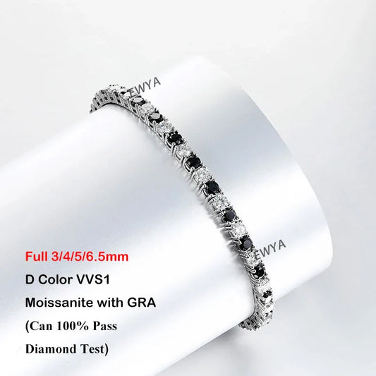 Full 3/4/5/6.5MM D Color Blue Green White Moissanite Tennis Bracelet for Men Women S925 Silver All Diamond Link Bracelets