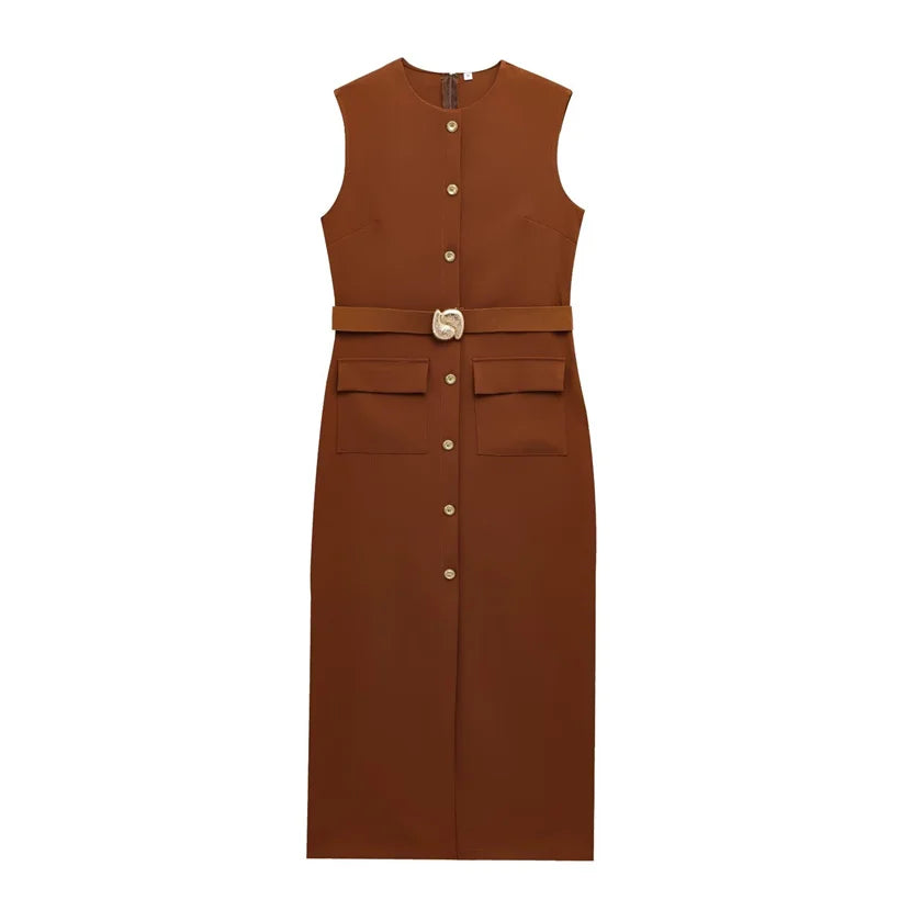 Women's Dress Black Long Dresses Spring Summer 2025 Button Up Sleeveless Sundress Vestidos Elegant Casual Women's Dresses