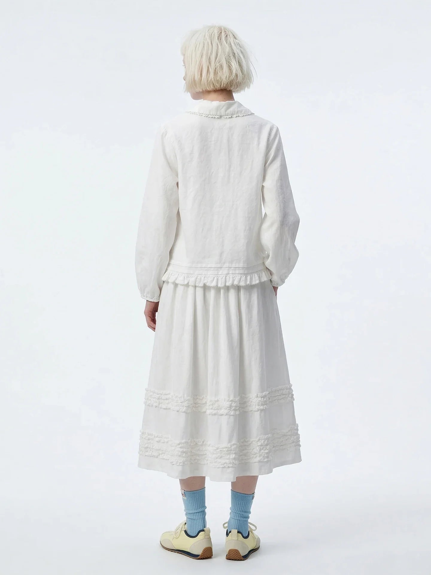 Artistic ruffled half skirt for women, imakokoni 2026 spring forest style white midi skirt, versatile 265387