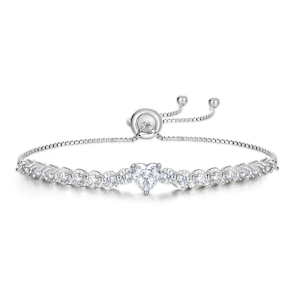 2.5mm Full Moissanite Tennis Riviera Bracelet With 6mm Heart Cut Diamond Adjustable Wrist Chain S925 Silver for Women Jewelry
