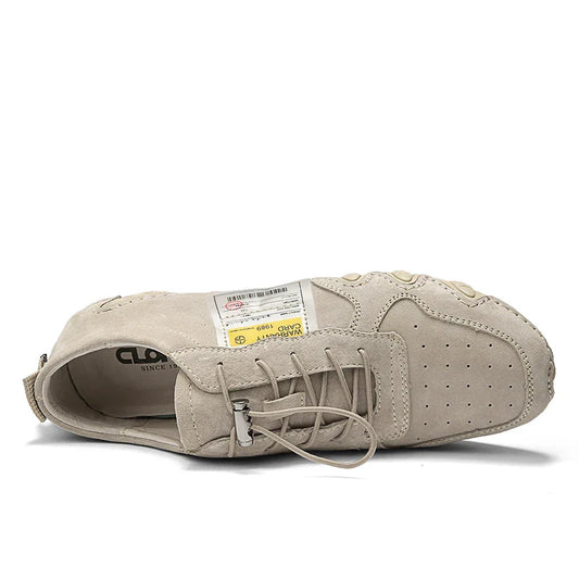 Men Lightweight Sneakers Non-slip Sole Stitch Genuine Solid Leather Shoes Outdoor Casual Walking Driving Flats Shoes