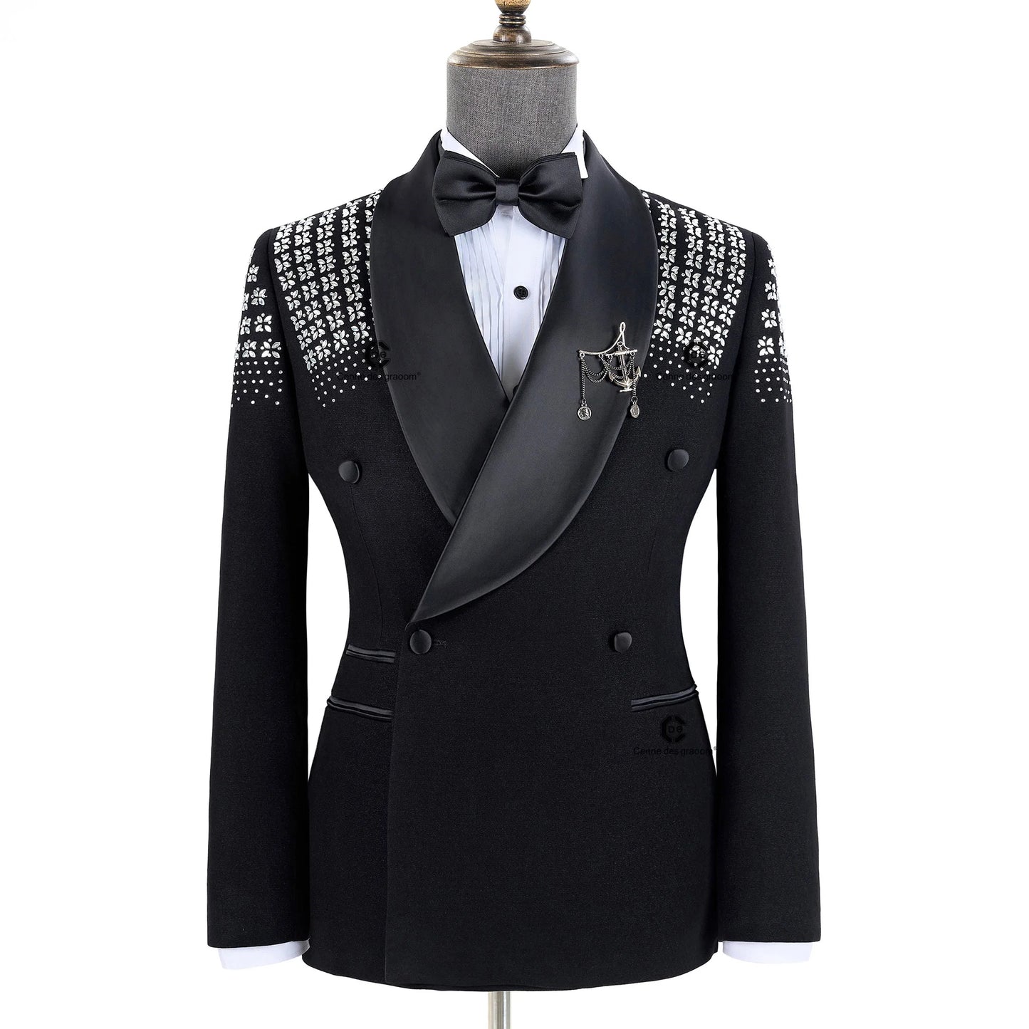 Elegant Men's Suits Double-Breasted Jewelry Ornament Handmade Tuxedo for Wedding Groom Party Jacket Pants