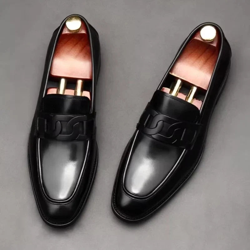 Metal Buckle Leather Shoes For Men Luxury Slip-on Genuine Leather Business Formal Shoes Groom Wedding Shoes