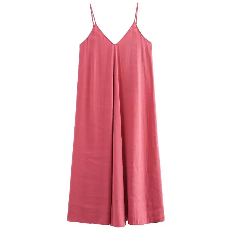Women's Slip Dress Summer Green Red Black Dress Casual V-Neck Backless Long Dresses Sleeveless Vestidos Resort Dresses