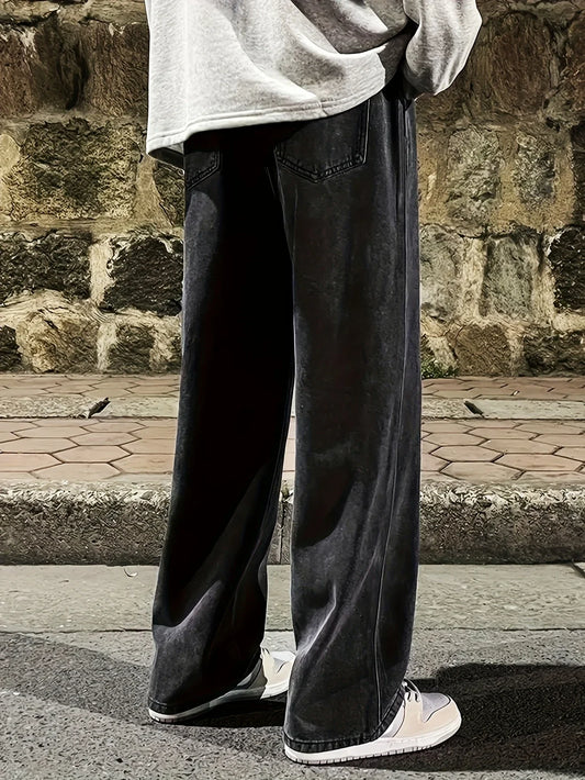 Calça Jeans Masculina Regular Fit com Vários Bolsos - Algodão e Jeans Estilo Urbano, Preto e Cinza, Sem Elasticidade, Para Todas as Estações, Design Clássico