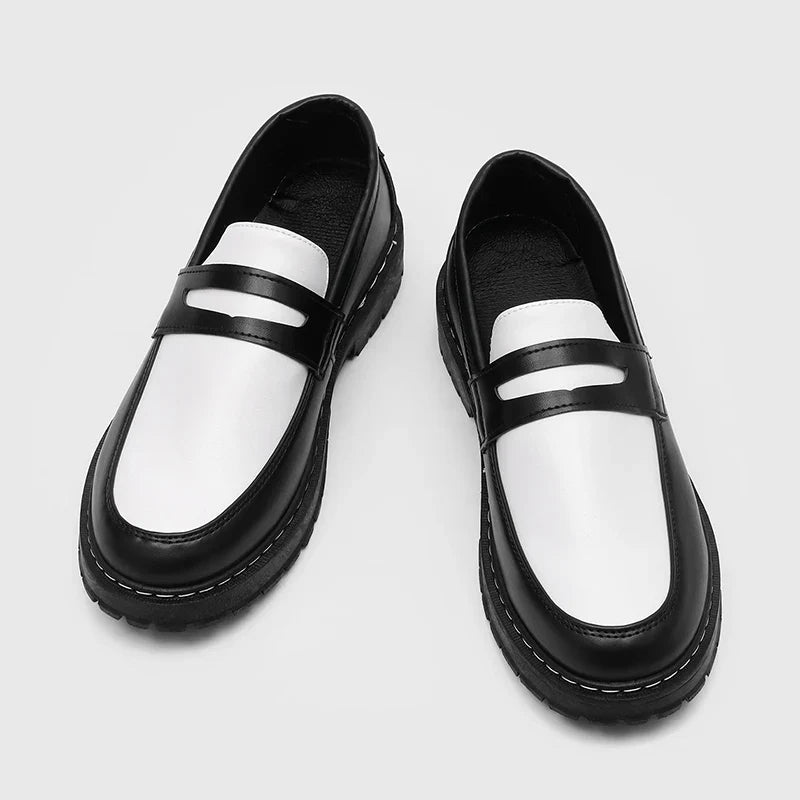 Color Blocked Men Loafers Fashionable Comfortable Thick Soled Non Slip for Daily Commuting Office Business Formal Wear Shoe