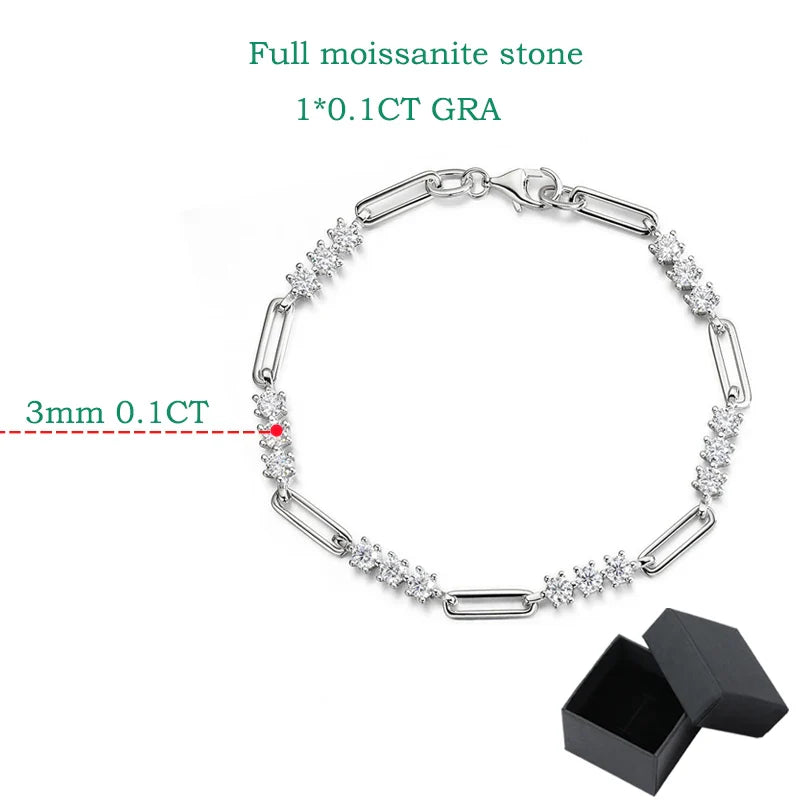 18K Plated 3mm 100% Real All Moissanite Bracelets for Women Men Classic Lab Diamond Chain Sterling Silver 925 Wholesale
