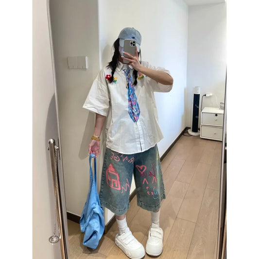 High Waist Straight Leg Loose Fit Seven Inch Short Pants