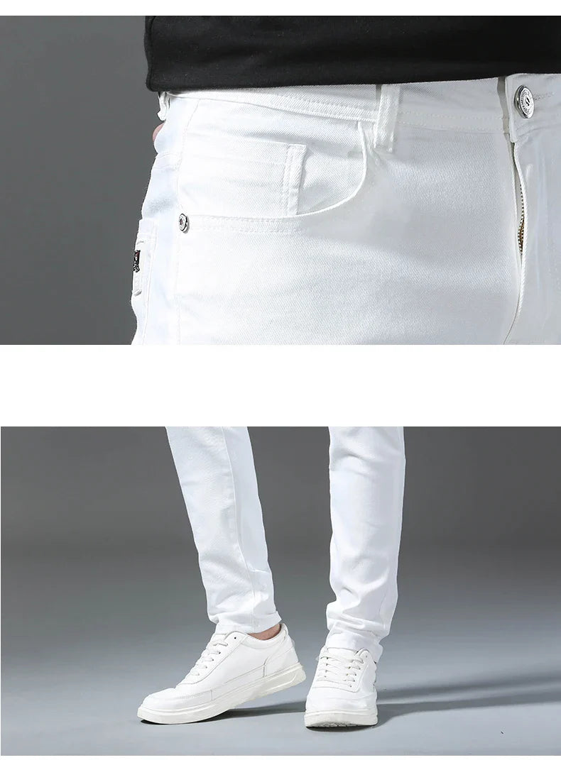 New 98% Cotton Men's Fashion Slim Jeans Stretch Straight Spring Autumn Luxury Denim Trousers Casual Business Pencil Pants