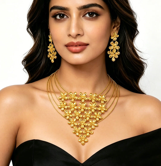 Fashion Silver Gold Color Hollow Shape Necklace Earrings Bracelet Ring Set for Women Exaggerated Design Jewelry Gift for Party