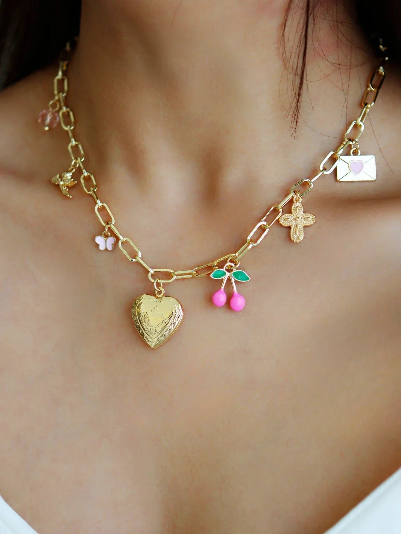 Dopamine Cherry Starfish Chili Peppe Pendant for Women Charm Chain Necklace Beach Jewelry Vacation Gift