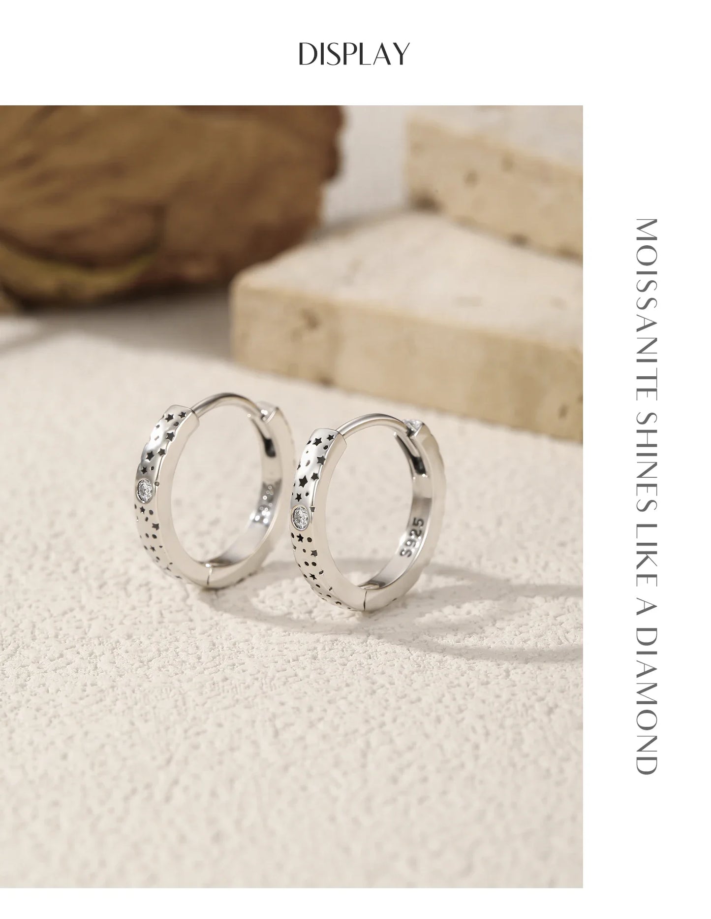 D Color Moissanite Ear Buckles 925 Sterling Silver Sparkle Retro Hollow Stars Hoop Earrings For Women Fine Jewelry