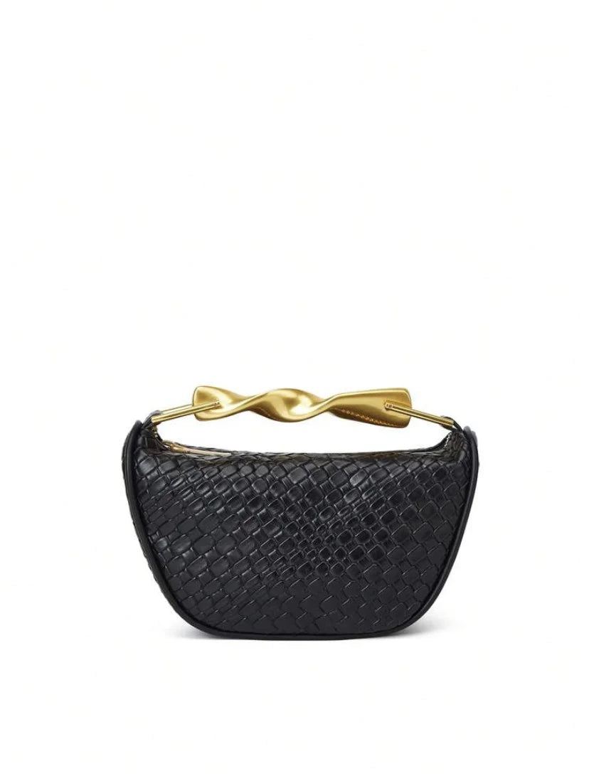 Bolsas de Ombro de Palha de Praia Meia-Lua de Verão para Mulheres, Bolsa de Balde de Palha, Bolsas de Palha Trançadas, Bolsa Transversal Casual