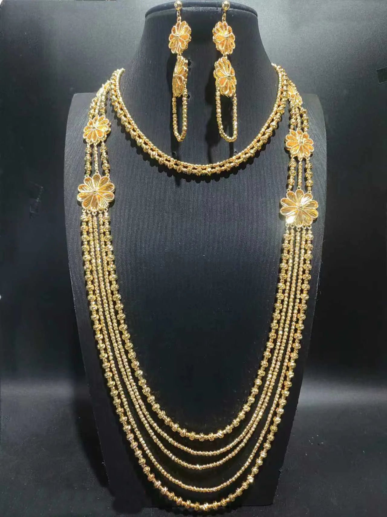 Trendy Fashion2PCS Luxury flower Indian Jewelry Sets For Women Wedding Party Indian Dubai Bridal jewelry Set