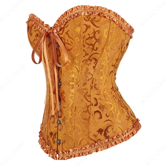Corsets Bustiers Lace Trim Plus Size Waist Bodyshaper White Victorian Corset Top Boned Floral Gothic Corsets for Women Black