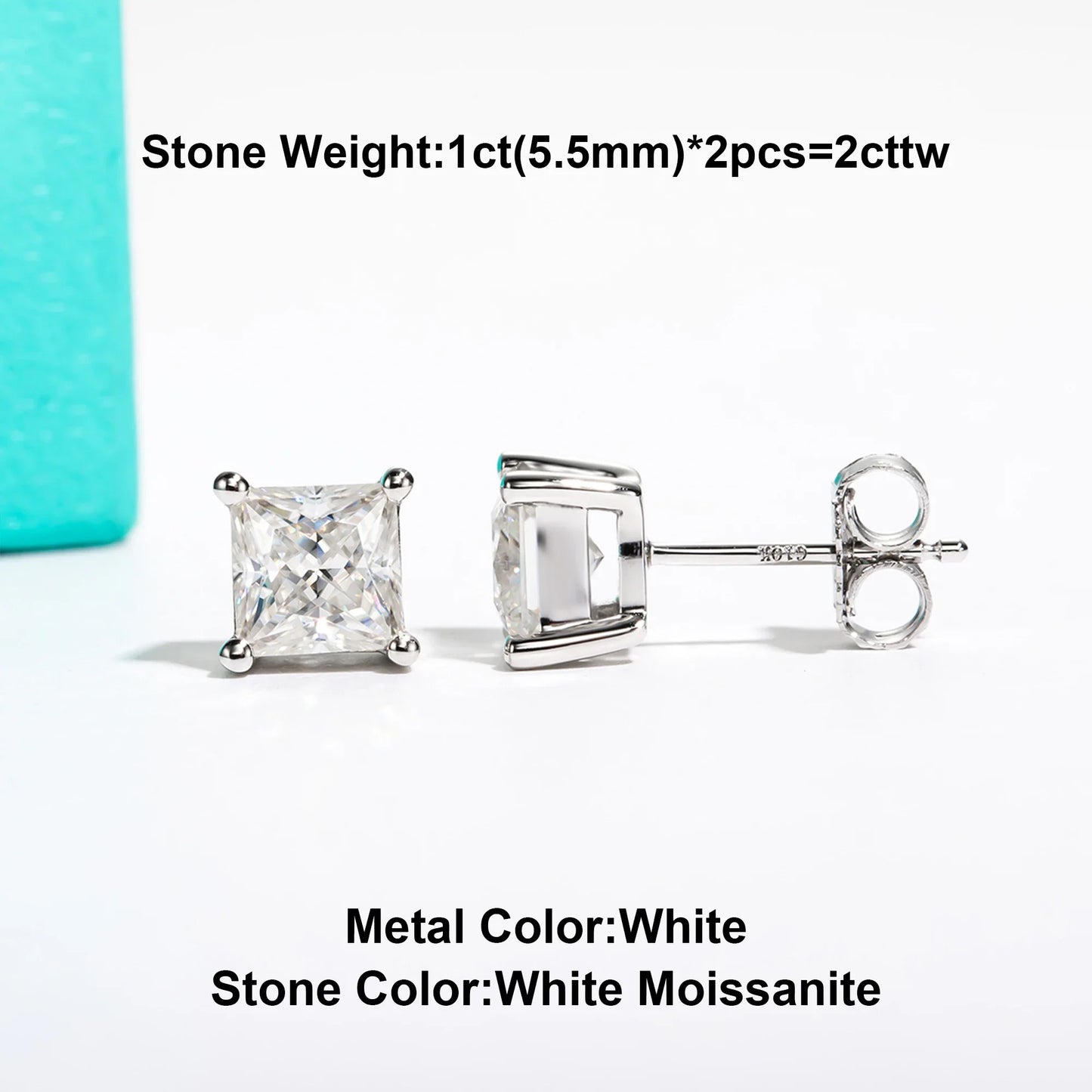10k Gold Post 4/2/1.2ct Princess Moissanite Women Earrings 10K Gold Post Anti-allergy Stud Earrings For Men Jewelry