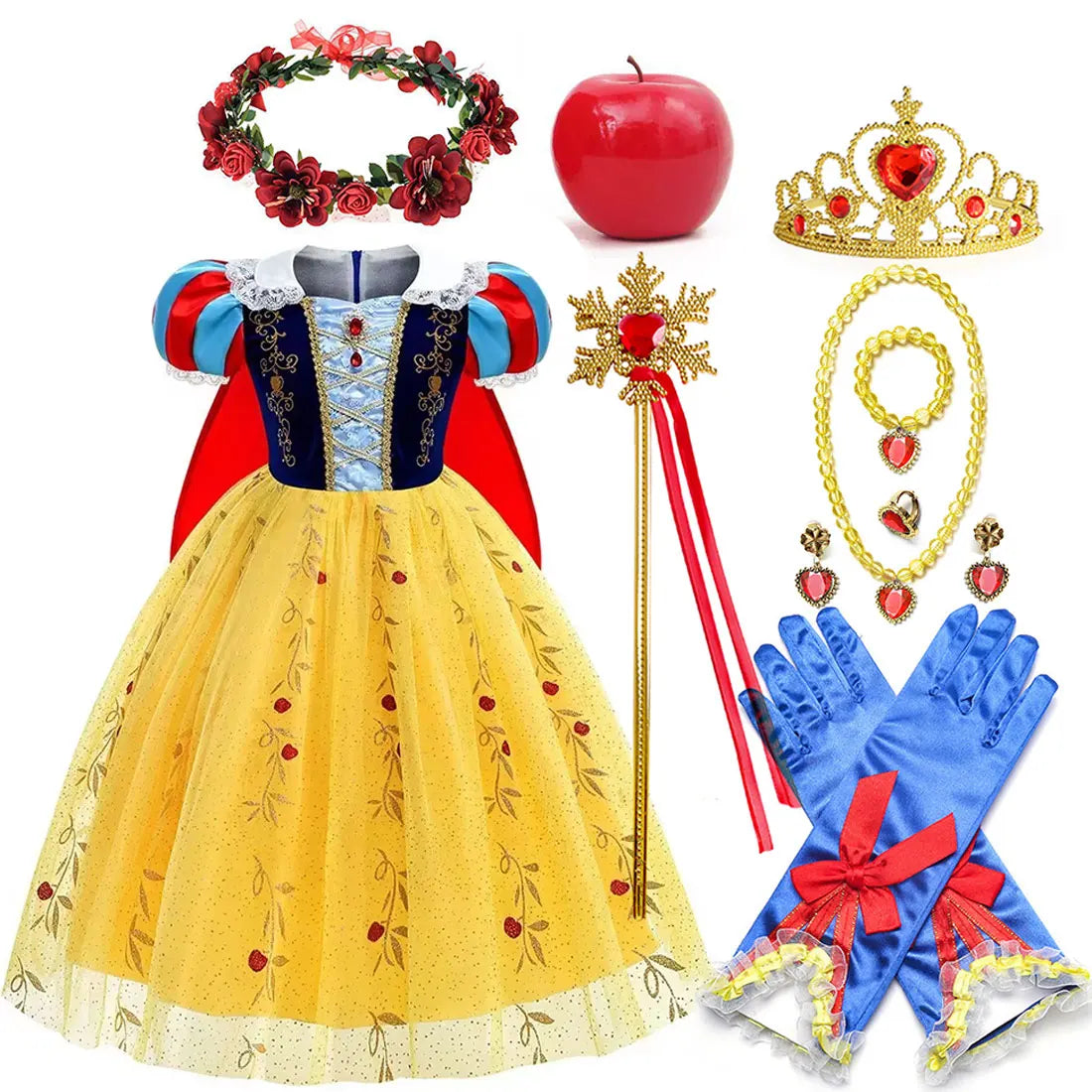 New Short-Sleeved Fluffy Lace Orange Dress For Girls Cosplay Princess Cute Dress + Cloak + Accessories Set Birthday Gift