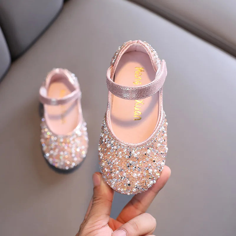 2026 Girls Princess Shoes Spring Children Bow Shoes Leather Shoe Kids Dance Shining Toddler Rhinestone Birthday Party Shoes