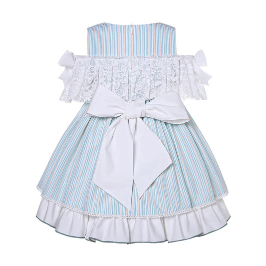 Casual Dress Kids Girls Party Dresses for Weddings Bridesmaid Princess Blue Striped Summer Children Clothes 2 to 12Y