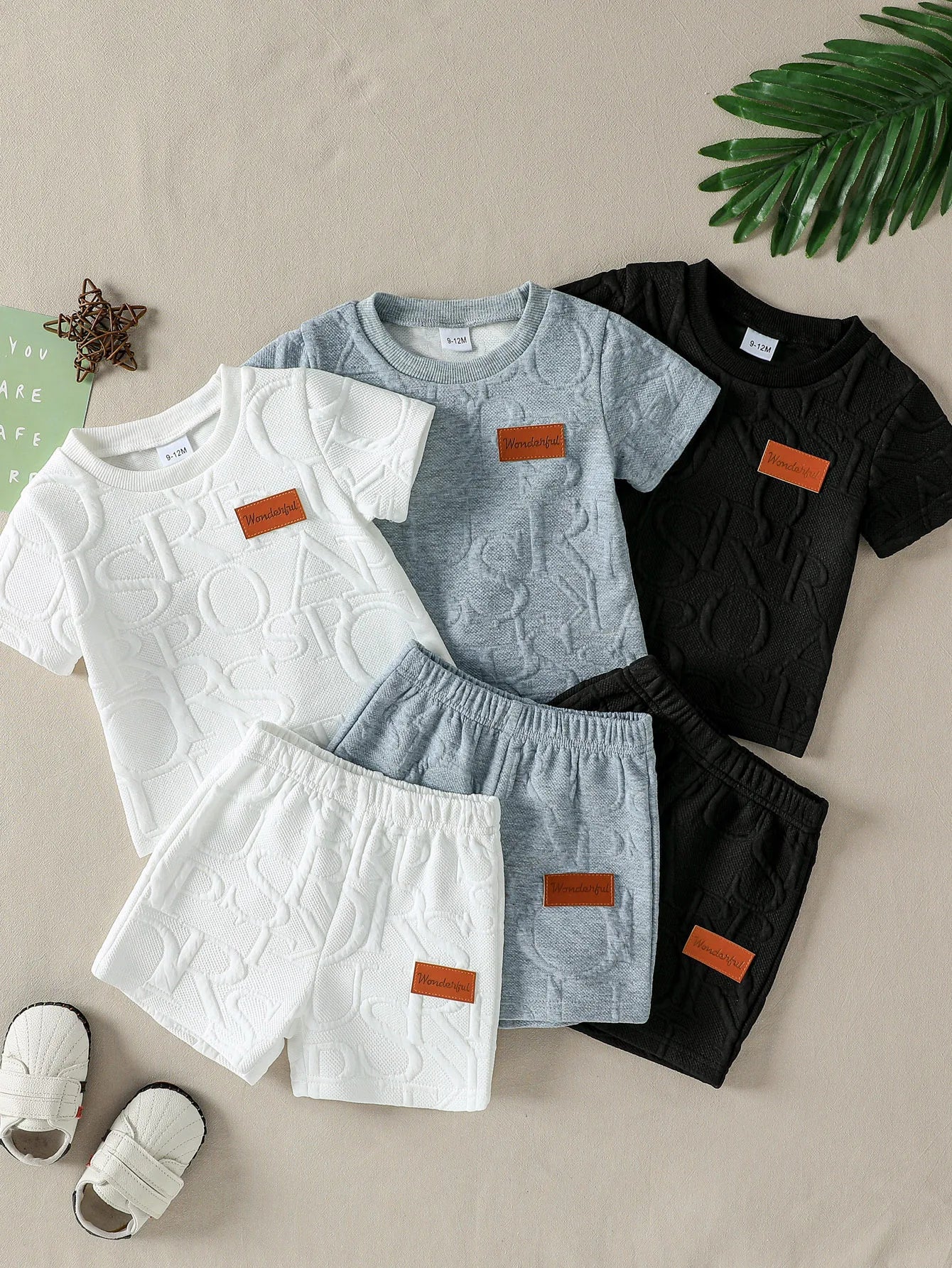 6Pcs Baby Boys Solid Summer Round-neck Casual Short Sleeve And Shorts Set Outdoor Sports Comfortable Set For 1-3Y Clothes