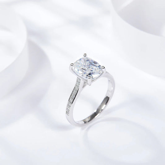 3ct Cushion Cut Full Moissanite Wedding Band Ring 925 Sterling Silver with Gold Plated Eternity Band Engagement Rings