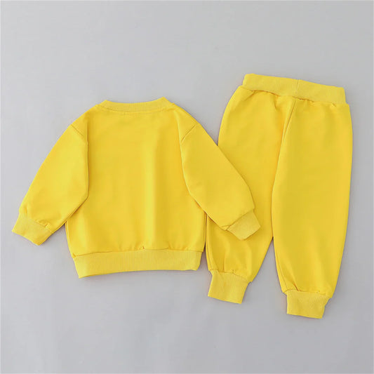 2PCS Children's Set Spring and Autumn Simple Little Bear Head Round Neck Long Sleeve Pants