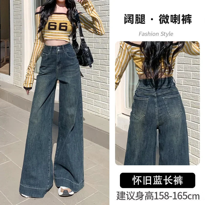 High-waisted Wide-leg Jeans Denim Flared Straight Pants