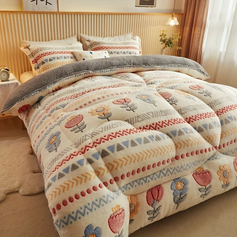 Winter Bedding Thick Quilt Blanket Thickened Warm Flannel Fleece Comforter for Cold Nights Set Bed Duvets Quilts the Blankets