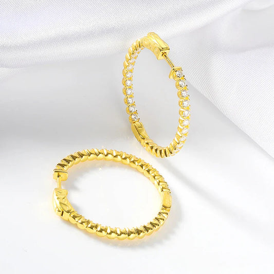 2mm D Vvs1 Full Moissanite Hoop Earrings for Women 925 Sterling Silver Plated 18k Gold Simulated Diamond Ear Jewelry