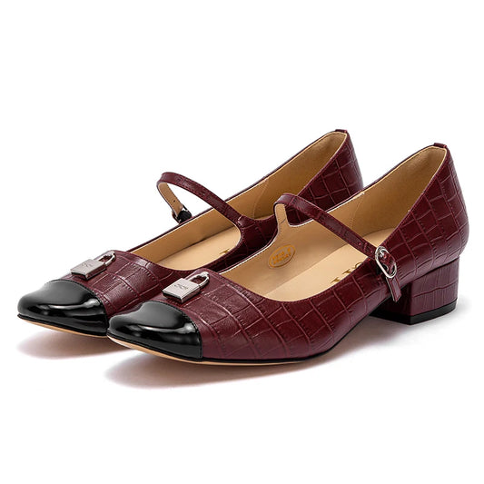 Women's High Heels New Low Heel Texture Mommy Casual Shoes Mary Jane Shoes