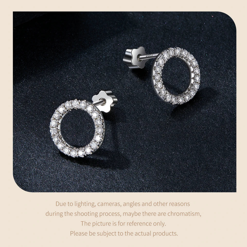 Forever Clear Moissanite 925 Sterling Silver Circle Round Stud Earrings Dazzling Ideal Cut Lab Created Diamond Bijoux