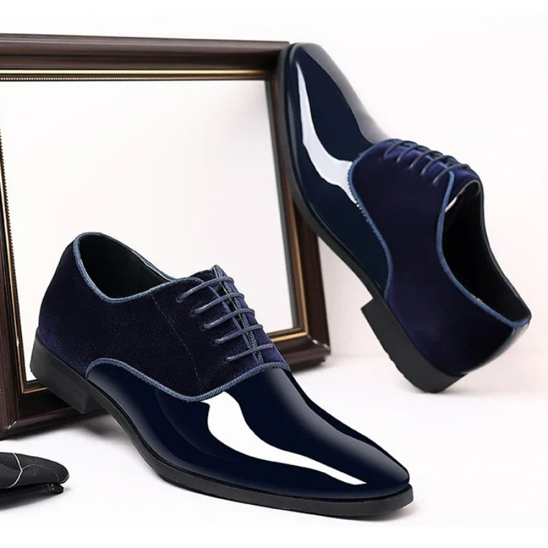 Classic Men's Leather Shoes Patent Leather Dress Shoes Lace Up Office Work Shoes Pointed Toe Wedding Oxfords Plus Size Shoe New