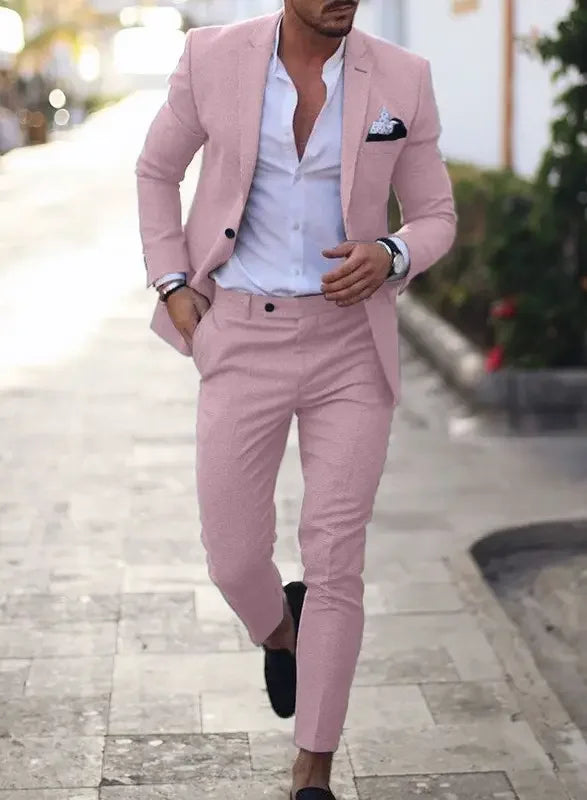 2-Piece Solid Wedding Men's Suit Slim Fit Notch Lapel Blazer Formal Business Tuxedos Two Buttons Jacket+Pants for Party Prom