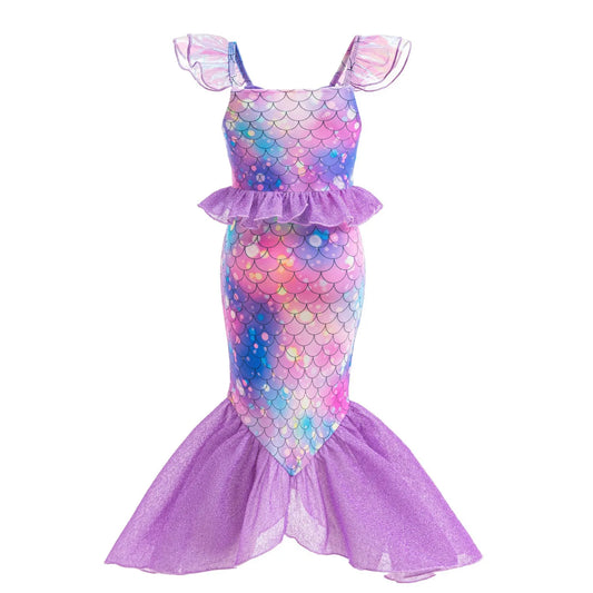New Ariel Princess Little Mermaid Dress Girl Charm Cosplay Costume Kids Birthday Party Halloween Disguise Clothes