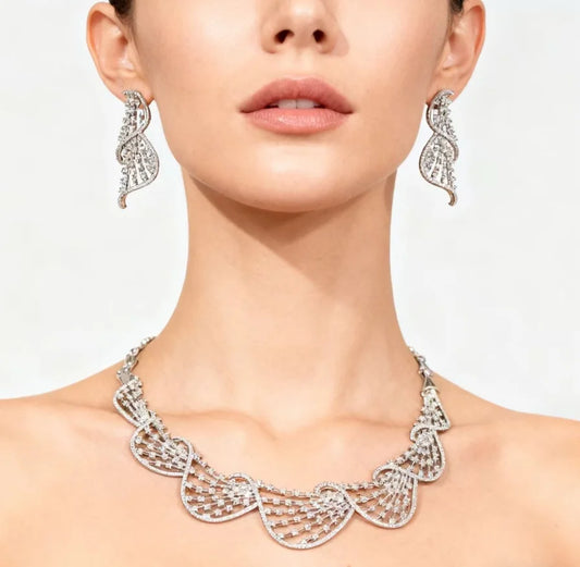 Luxury Crystal Jewelry Set Cubic Zirconia Circular Necklace Women Wedding Engagement Party Accessory for Dubai Bride