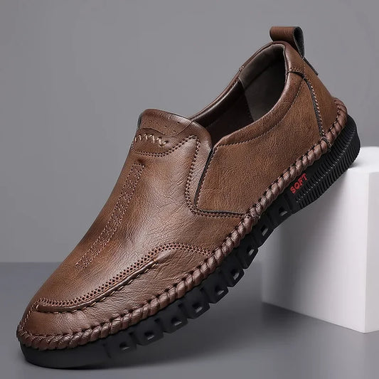 Men's Hand-Stitched Genuine Leather Shoes – Durable Casual Footwear for Everyday Wear