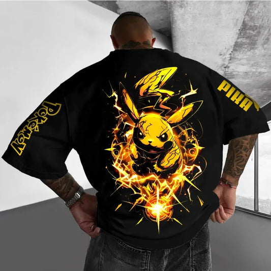 Anime Peripheral Pikachu Double-sided Printed T-shirt Short Sleeved Men's and Women's Summer Harajuku Loose Casual Top